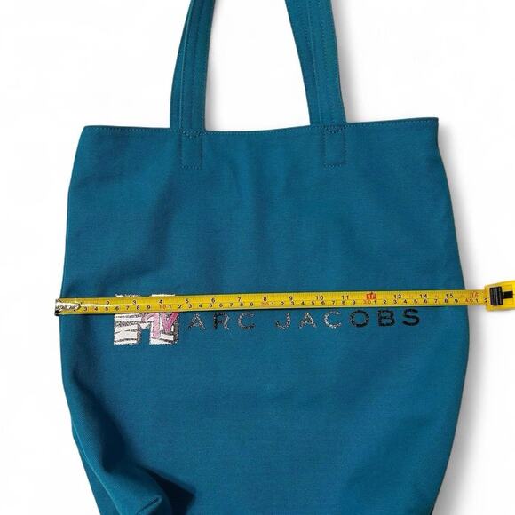 Marc Jacobs x MTV Blue Canvas Tote Bag - Used Stylish Graphic Logo Shopper Bag - Picture 5 of 8
